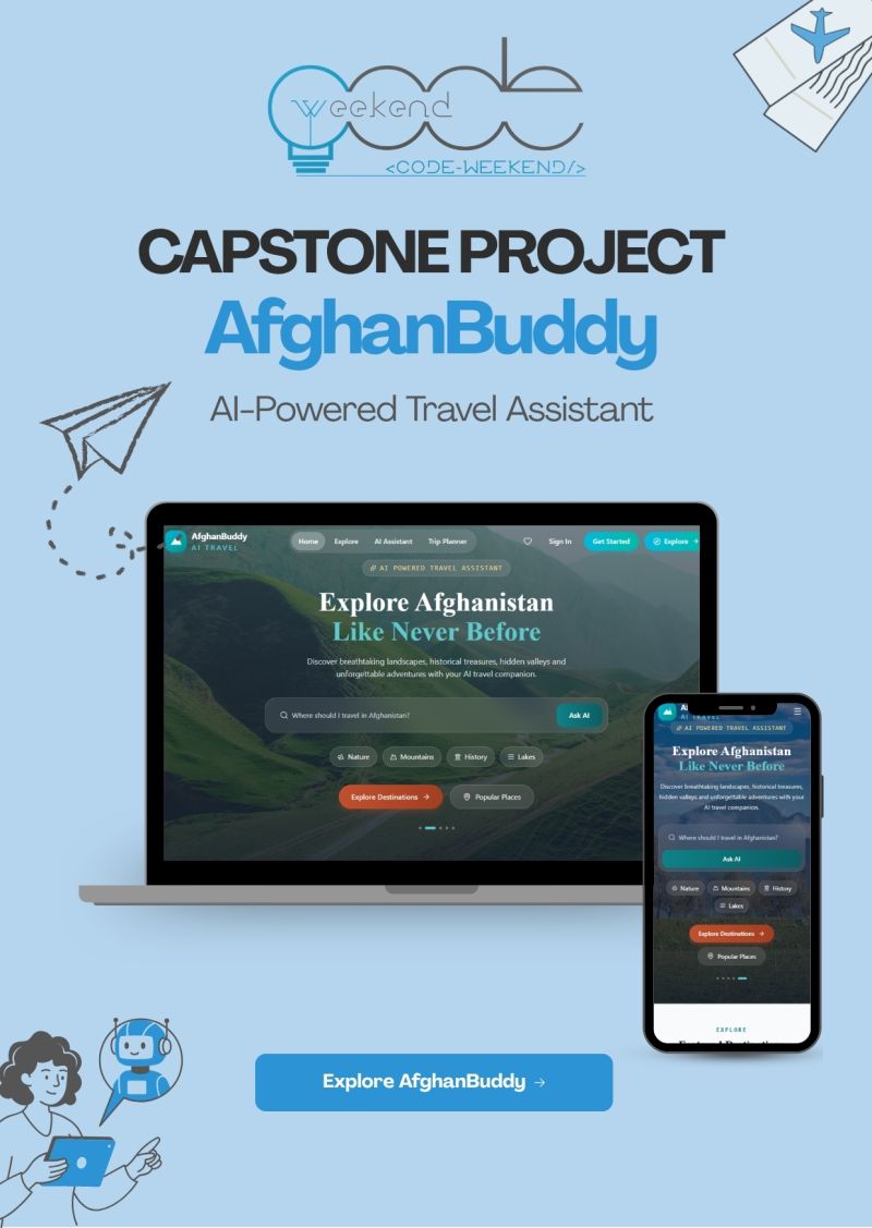 AfghanBuddy by Jamila Waziry — travel discovery interface for destinations and trip planning in Afghanistan
