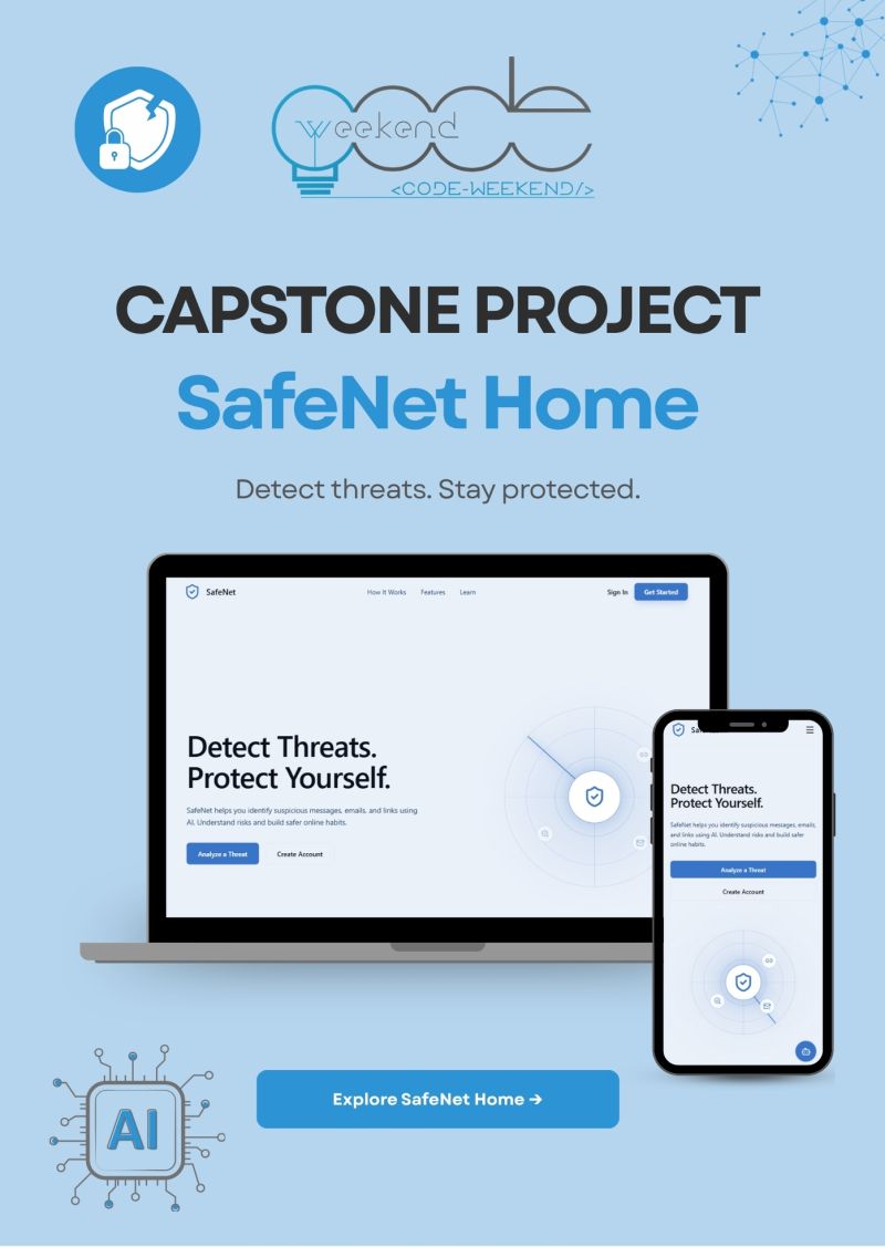 SafeNet Home by Mahdia Hassani — cybersecurity awareness screens for scam checks and safer habits